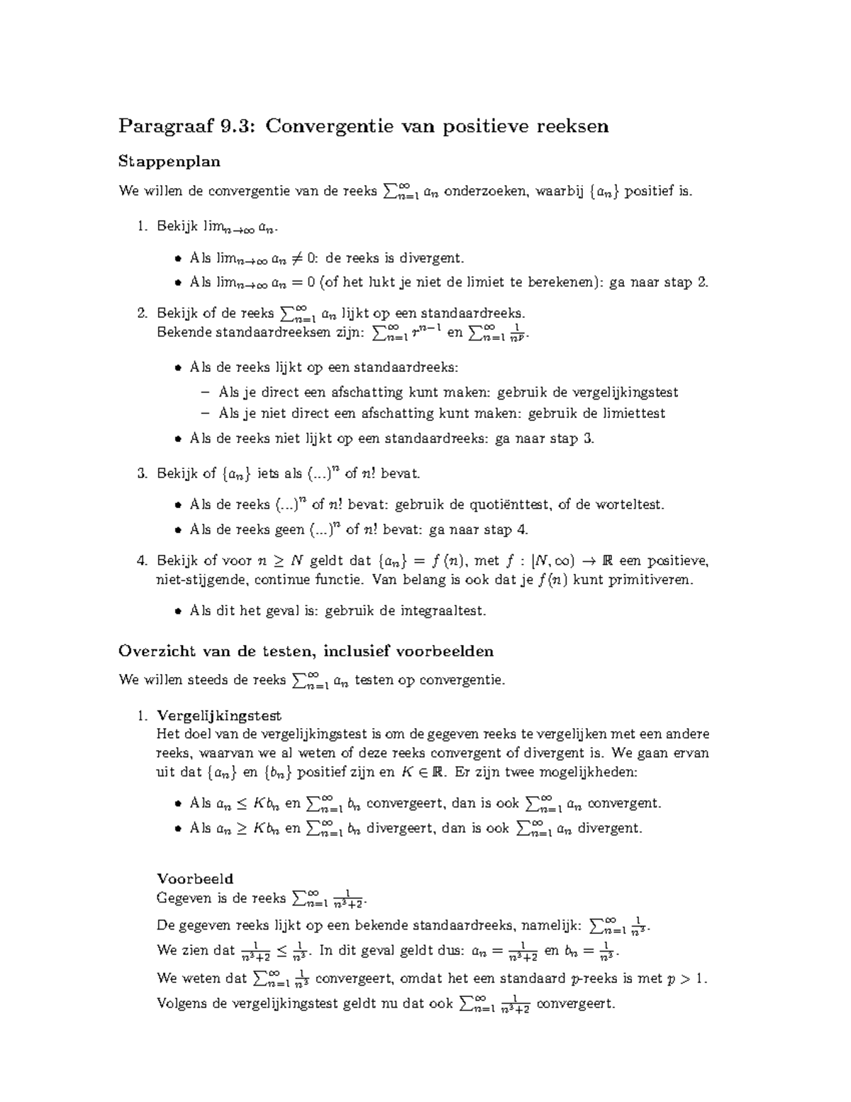 Convergentie van reeksen Overzicht - Paragraaf 9: Convergentie van ...