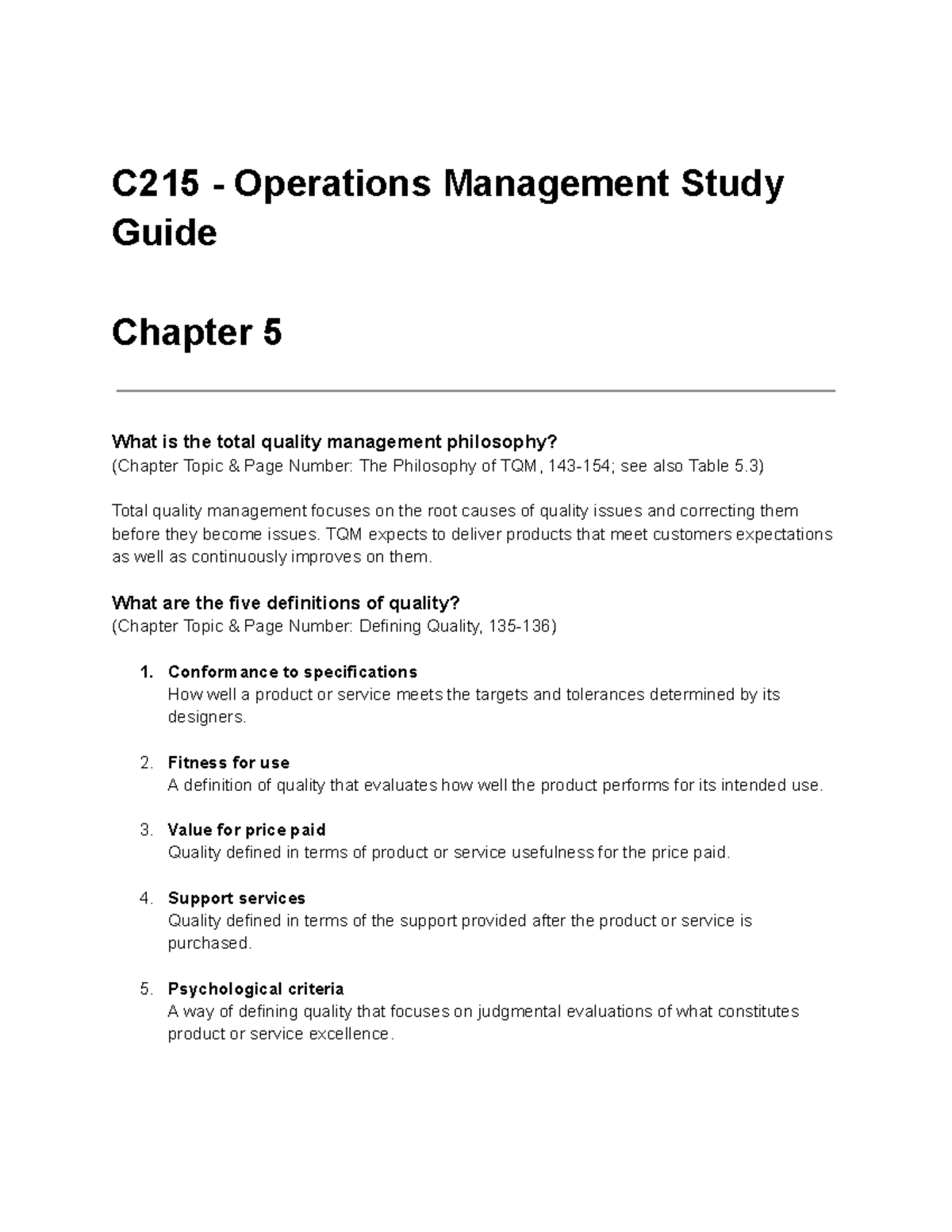 C215 - Operations Management Study Guide - C215 - Operations Management ...