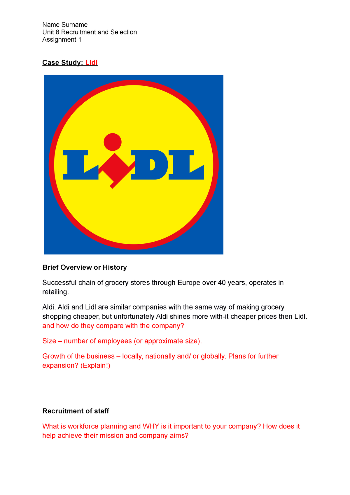 lidl case study assignment