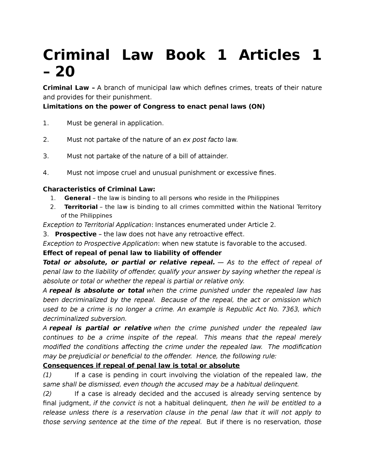 criminal law book 1 essay