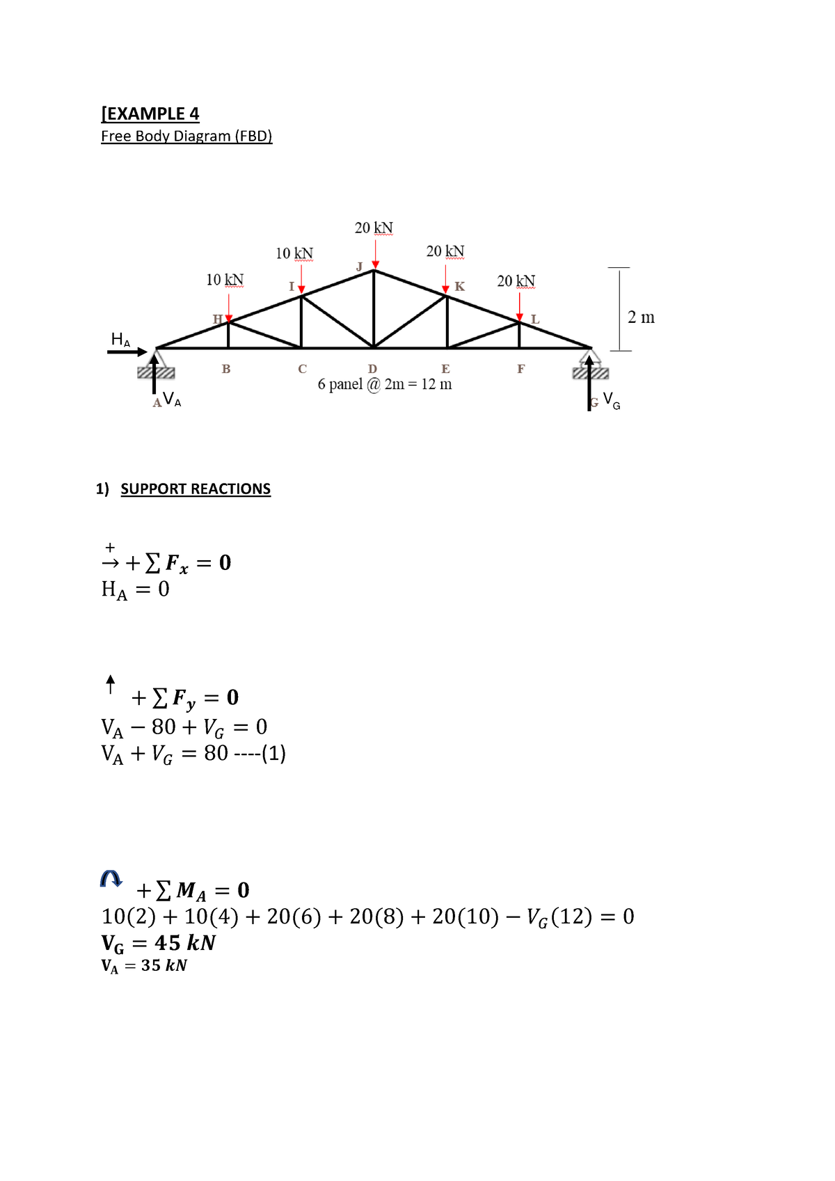 Truss Example 4 Lec Version - [EXAMPLE 4 Free Body Diagram (FBD) 1 ...