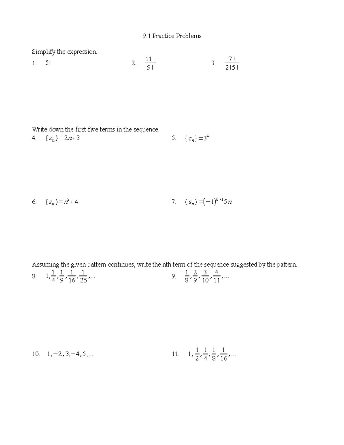 MAT117-9 1-Practice-Problems - 9 Practice Problems Simplify the ...