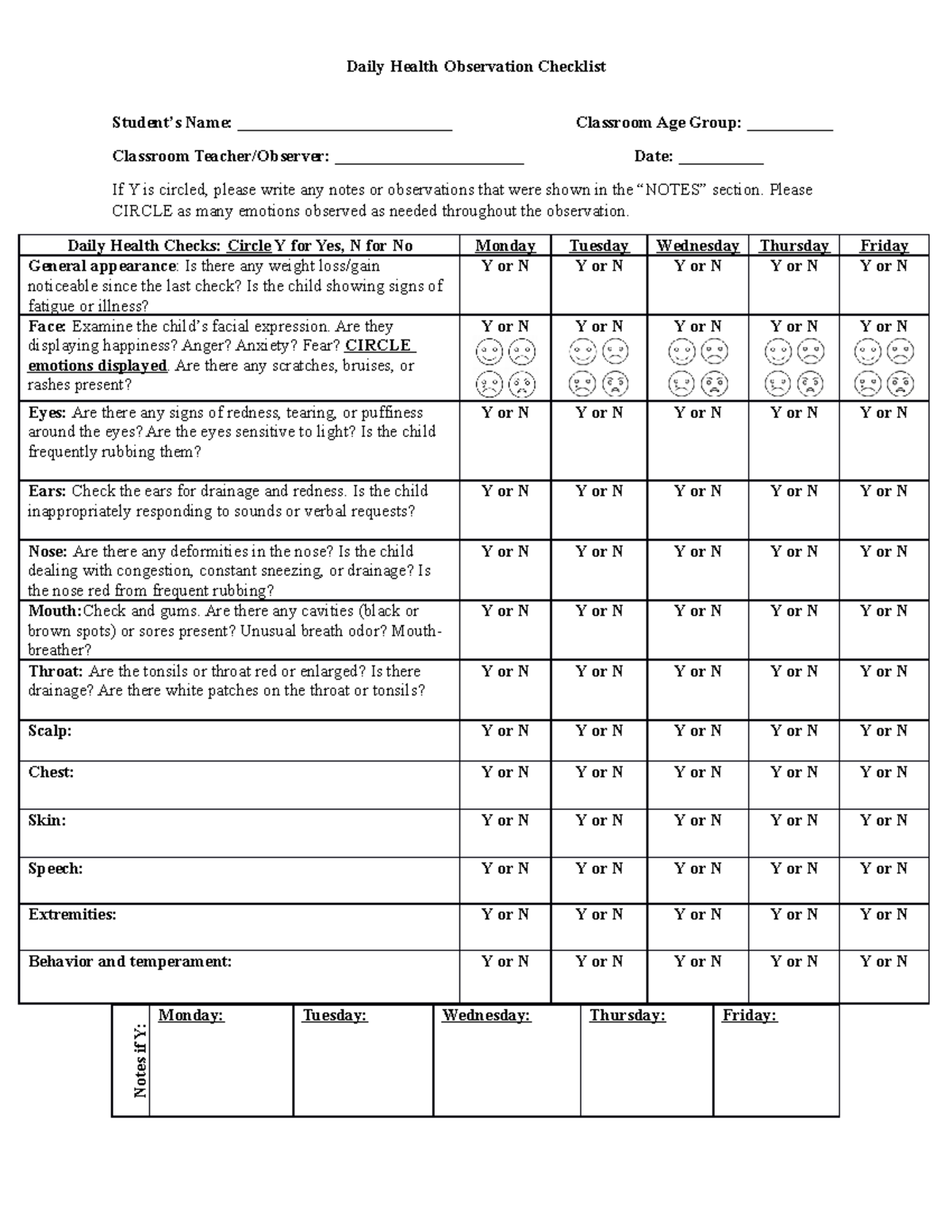 Daily Heath Observation Checklist Assignment - Daily Health Observation ...