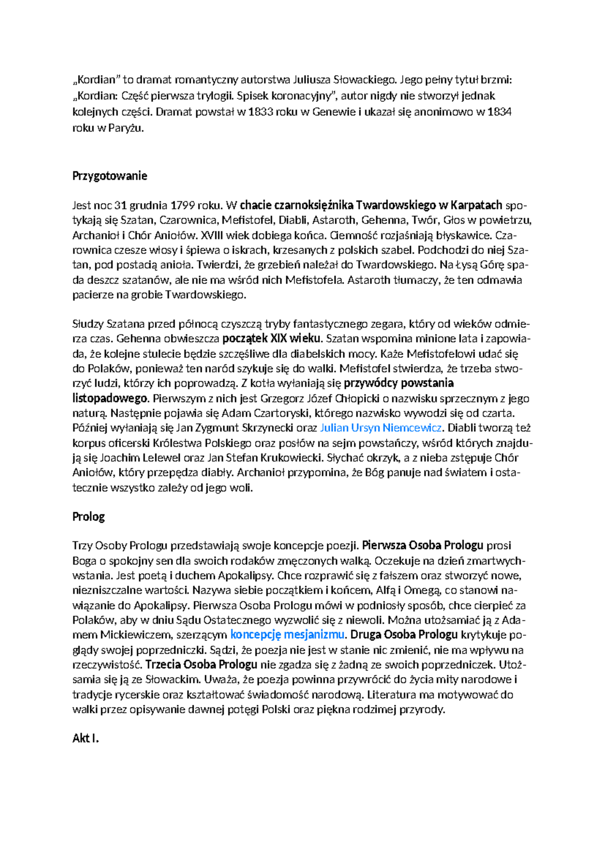 Kordian streszczenie szczegółowe - „Kordian” to dramat romantyczny