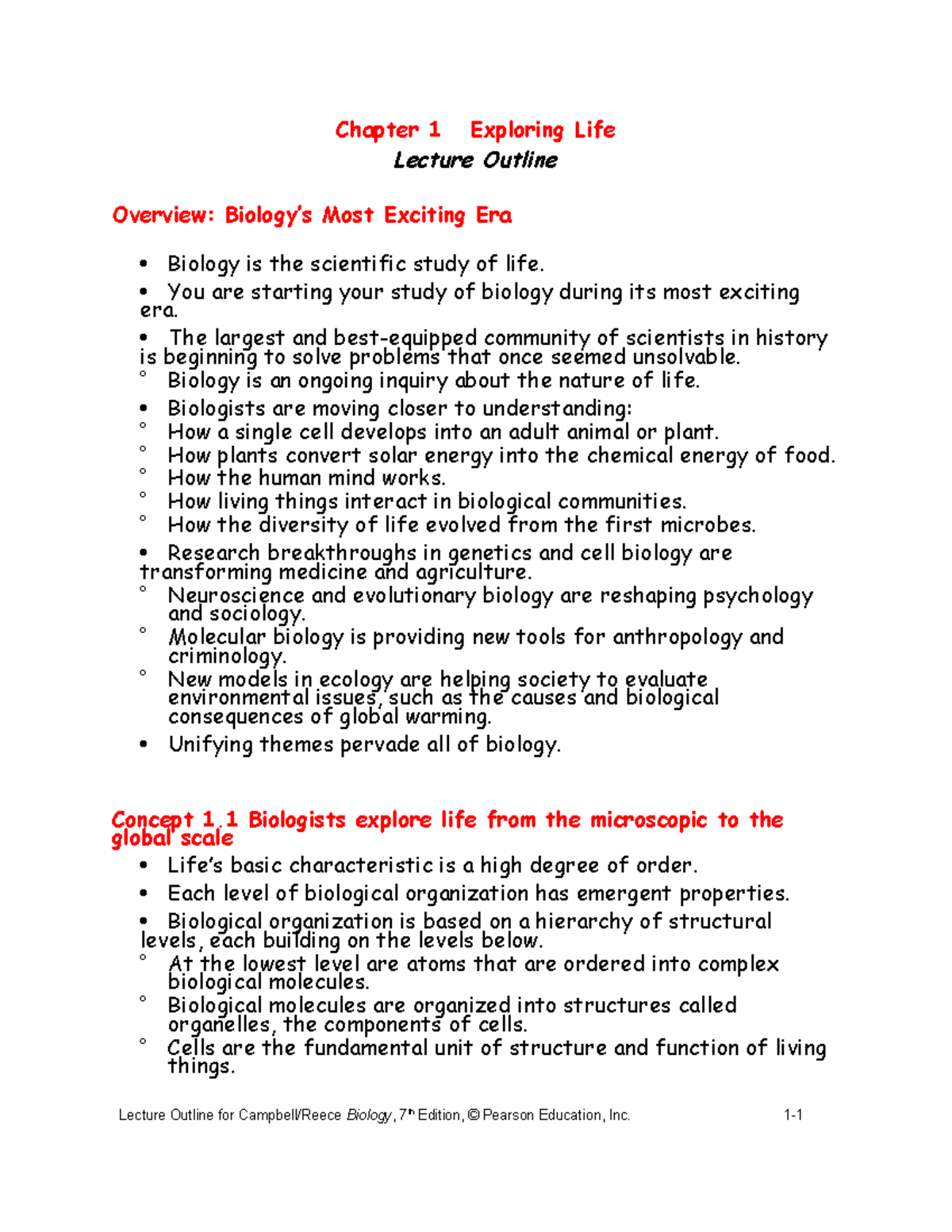 Chapter 1 Campbell - Chapter 1 Exploring Life Lecture Outline Overview ...