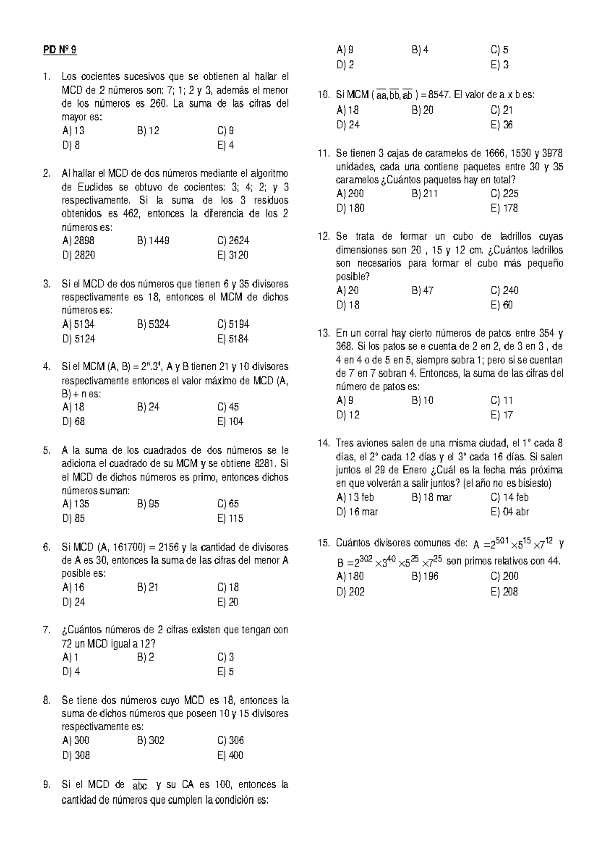 Aritmetica Pd Nº 09 Repaso Sm Mcd Mcm Studocu