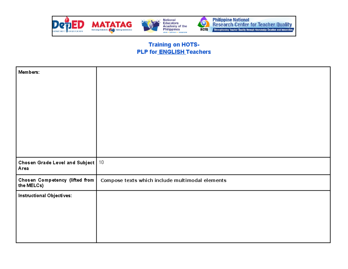 Learning approach sample - Bachelor of Secondary Education - Training ...