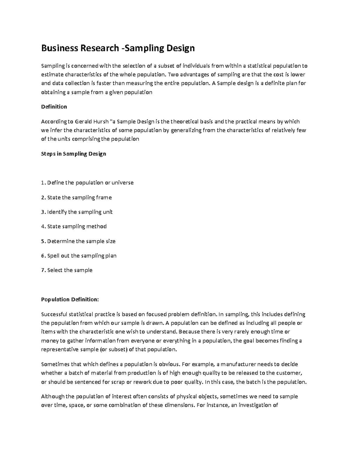 Business Research sampling design - Business Research -Sampling Design ...
