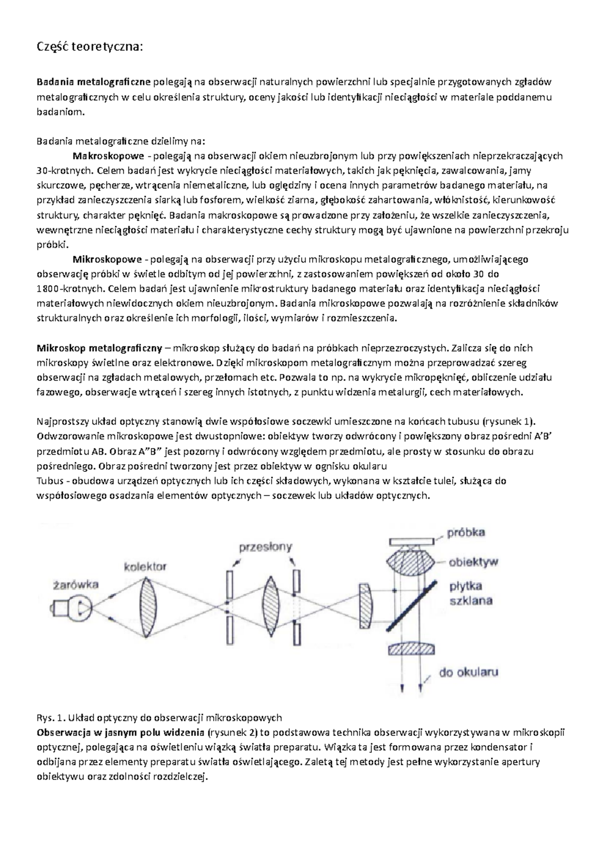 Budowa Mikroskopu - Część teoretyczna: Badania metalograficzne polegają ...