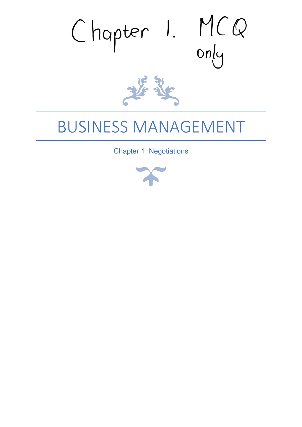 Chapter 1 Negotiations - BUSINESS MANAGEMENT Chapter 1: Negotiations ...