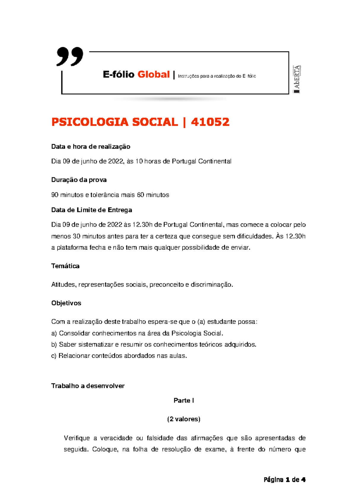 Psicologia Social Enunciado EFólio G - Data E Hora De Realização Dia 09 ...