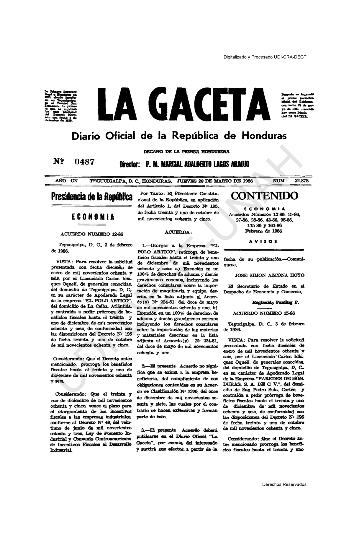 Diario Oficial La Gaceta Honduras 20 — H2su D A « A •1 C Ontal