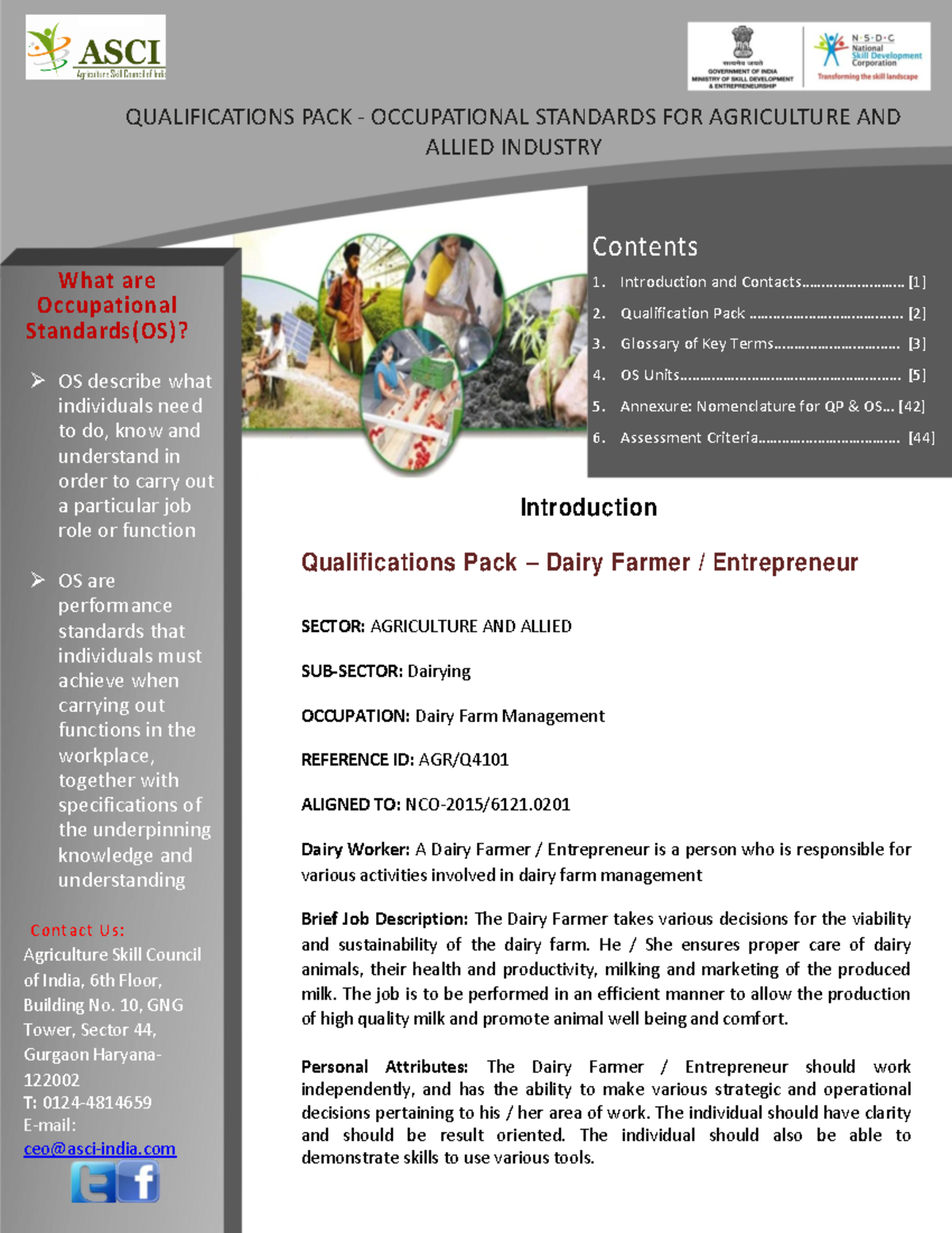 QPAGRQ4101 DairyFarmerEntrepreneur v1 18717 0 QUALIFICATIONS PACK OCCUPATIONAL