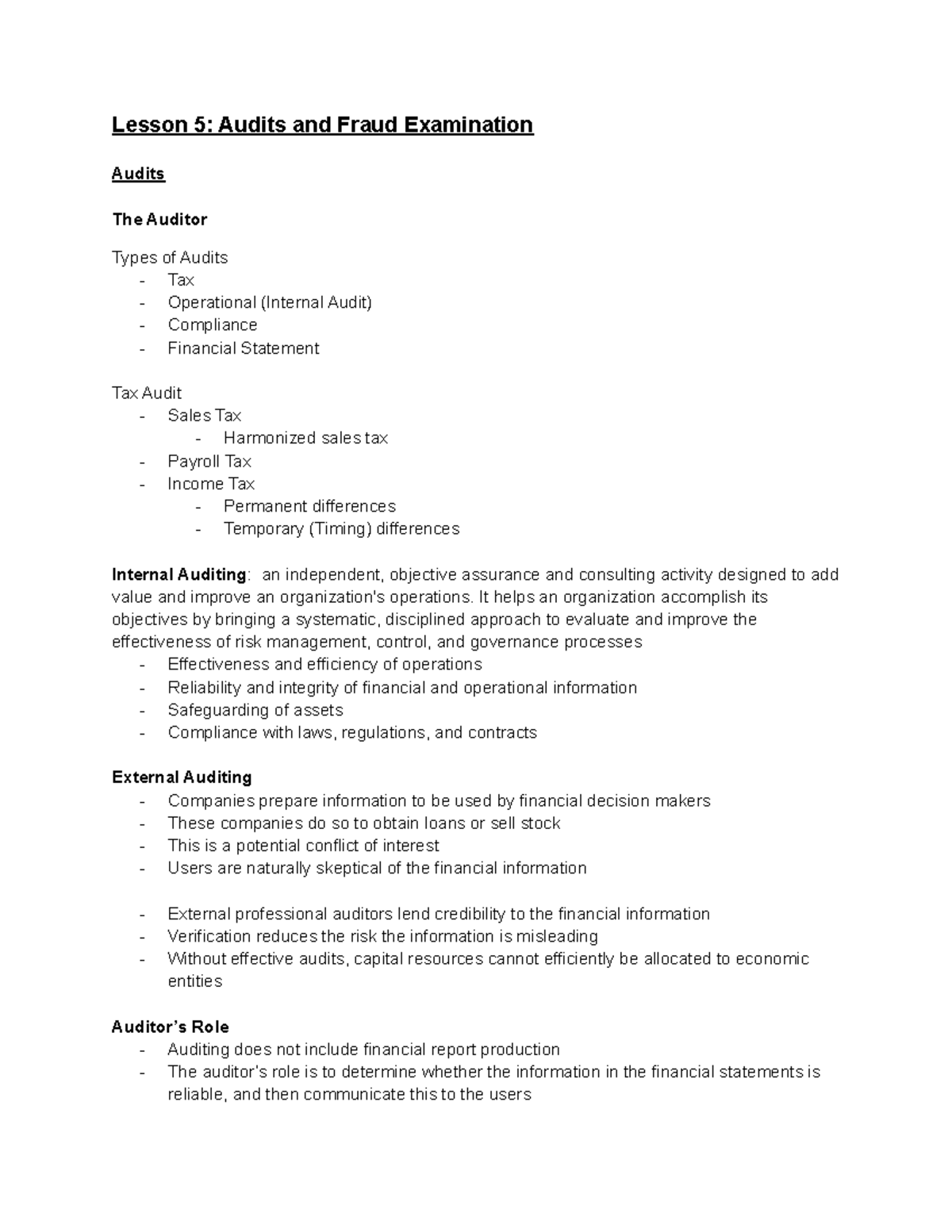 [Lecture] Lesson 5 Audits and Fraud Examination - Lesson 5: Audits and ...