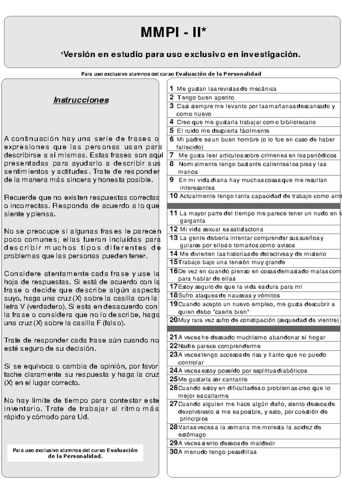 MMPI - 2 Cuadernillo Completo Salvador - 1 Me Gustan Las Revistas De ...