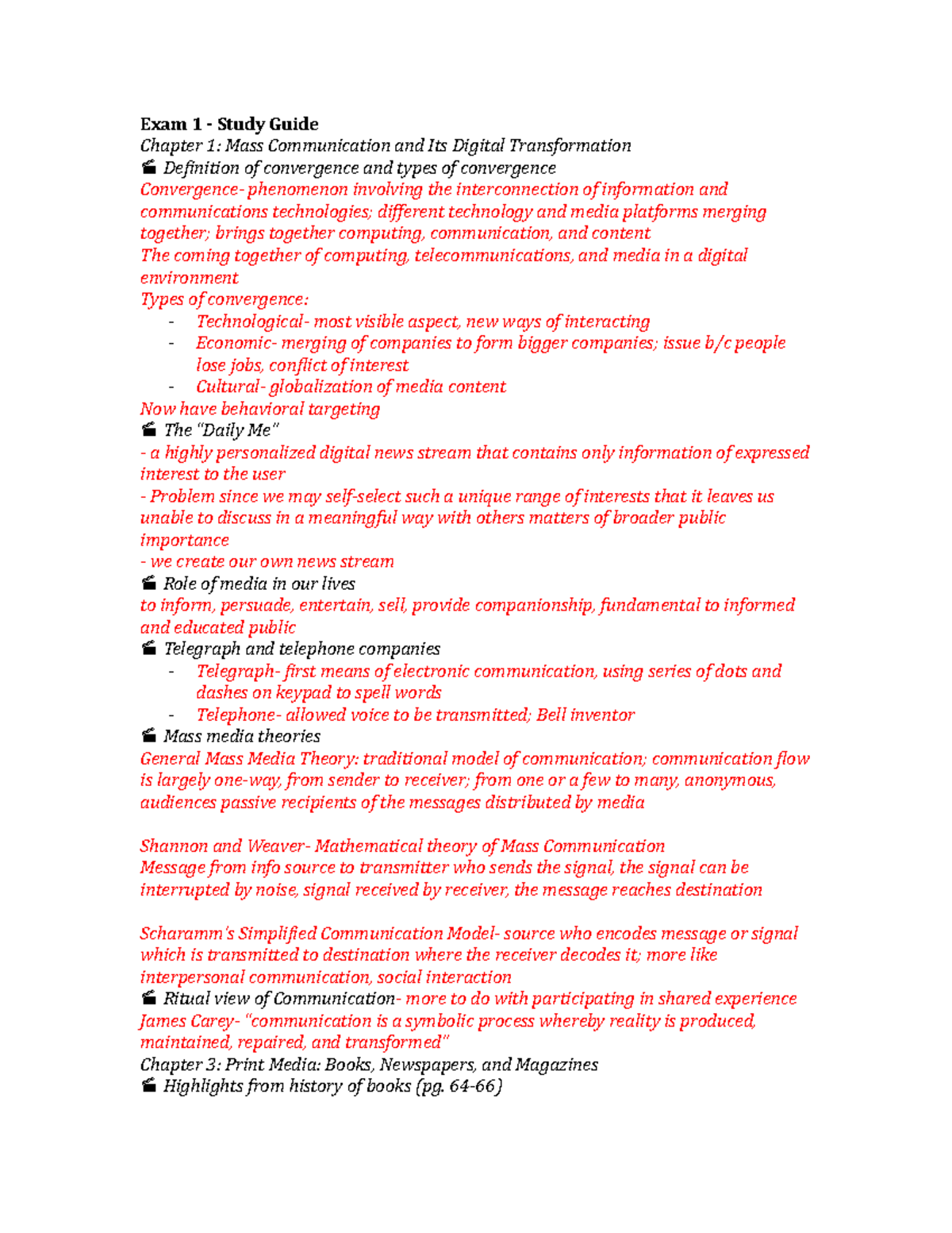 Mass com Exam 1 study guide - Exam 1 - Study Guide Chapter 1: Mass ...