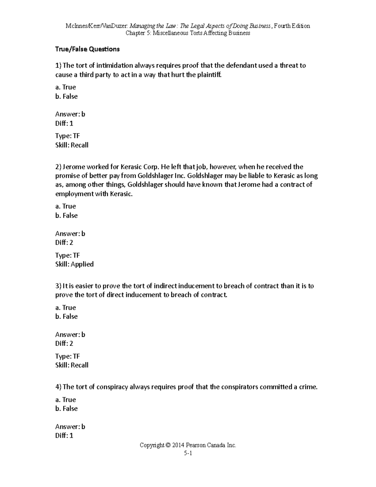 Mc Innes 4e TIF Ch05 Chapter 5 Miscellaneous Torts Affecting 