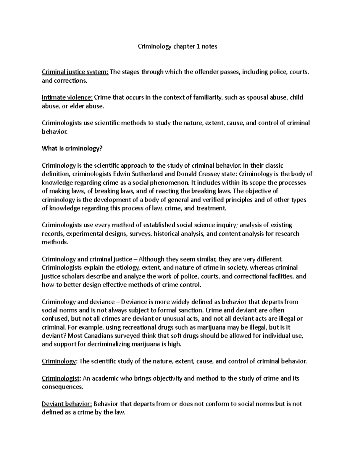 Criminology chapter 1 notes - Criminology chapter 1 notes Criminal ...