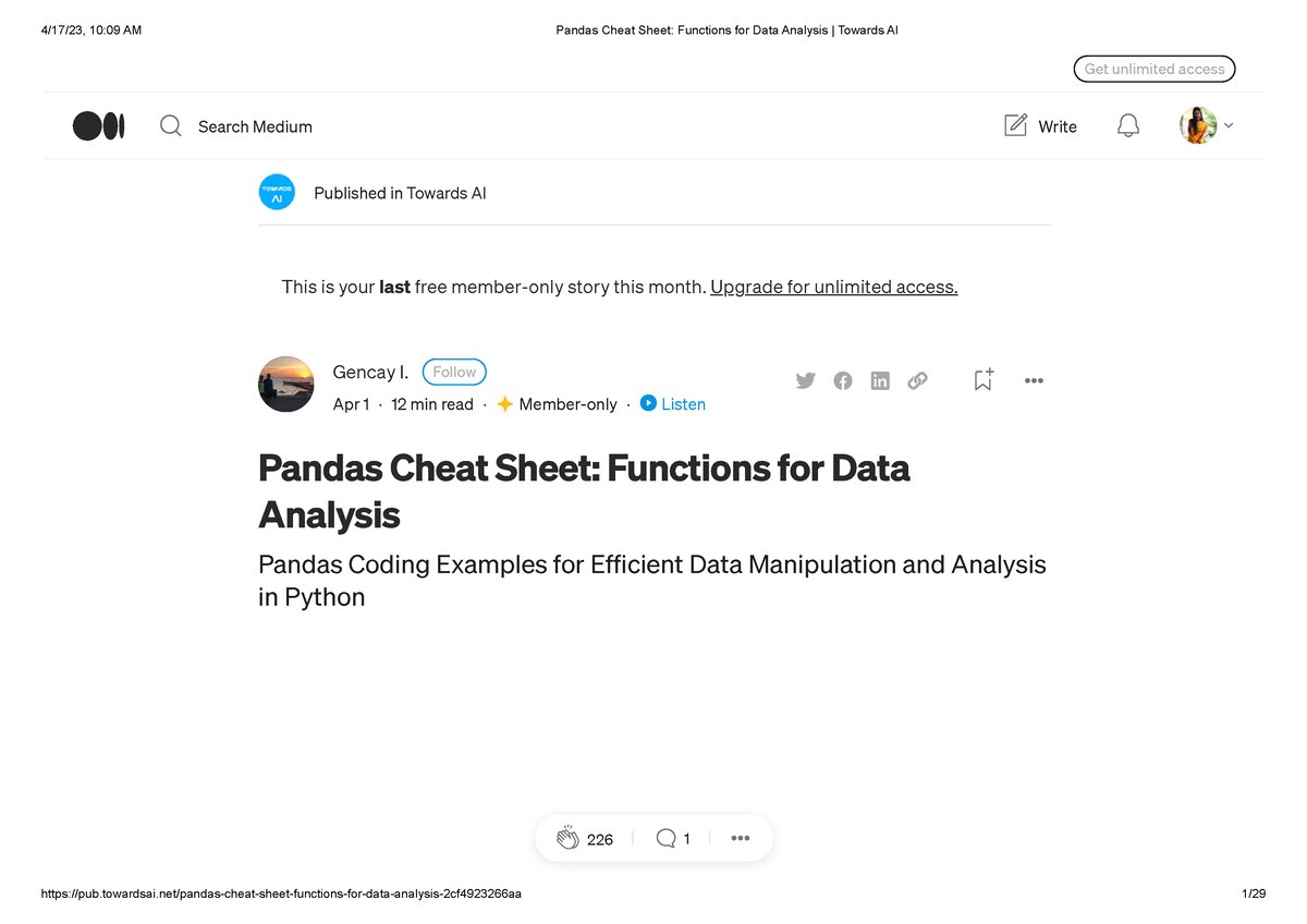 Pandas Cheat Sheet - Published In Towards AI Gencay I. Follow Apr 1 ...