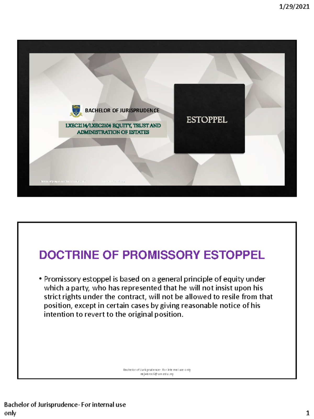 Estoppel (Promissory And Others) - Bachelor Of Jurisprudence- For ...