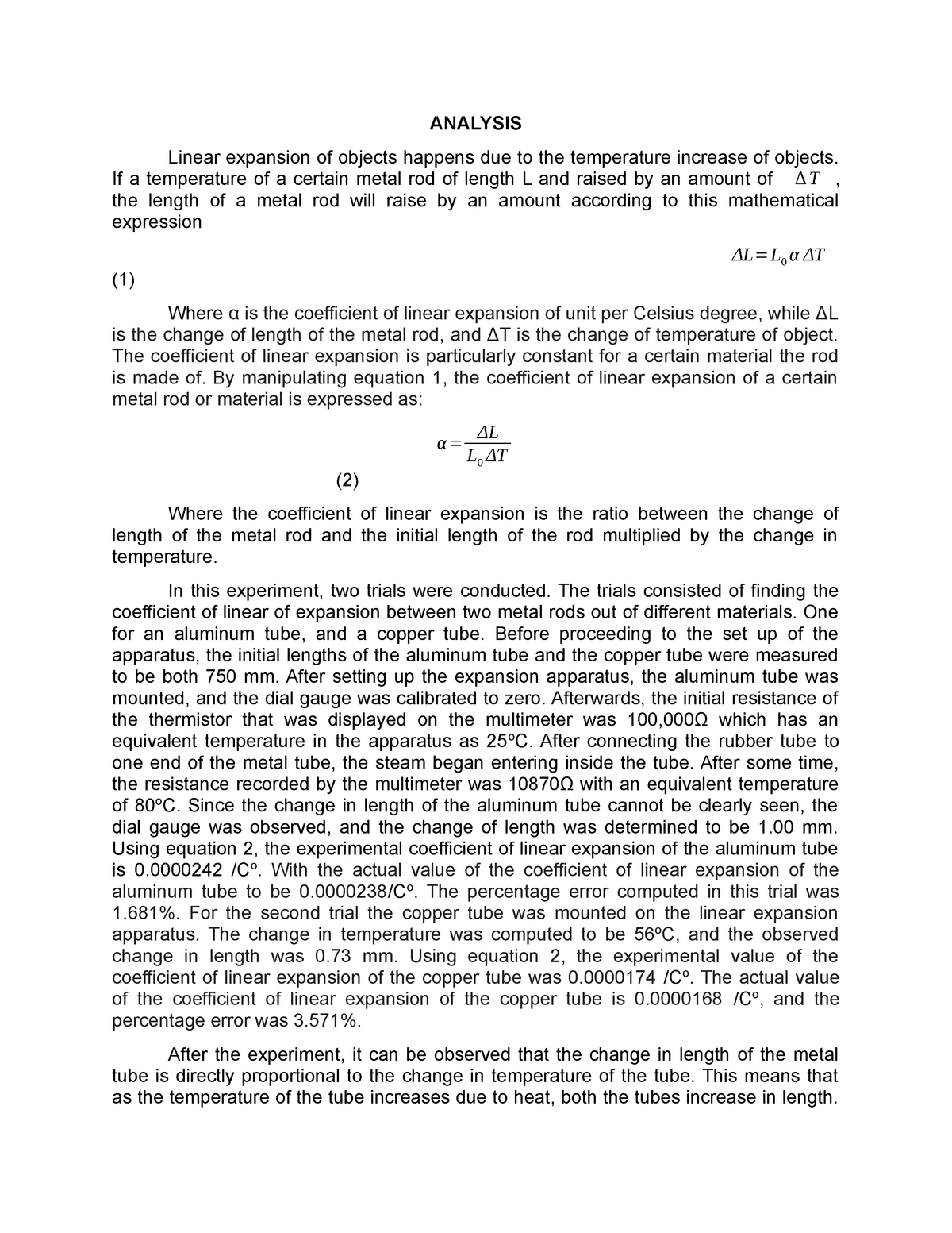 linear expansion experiment lab report