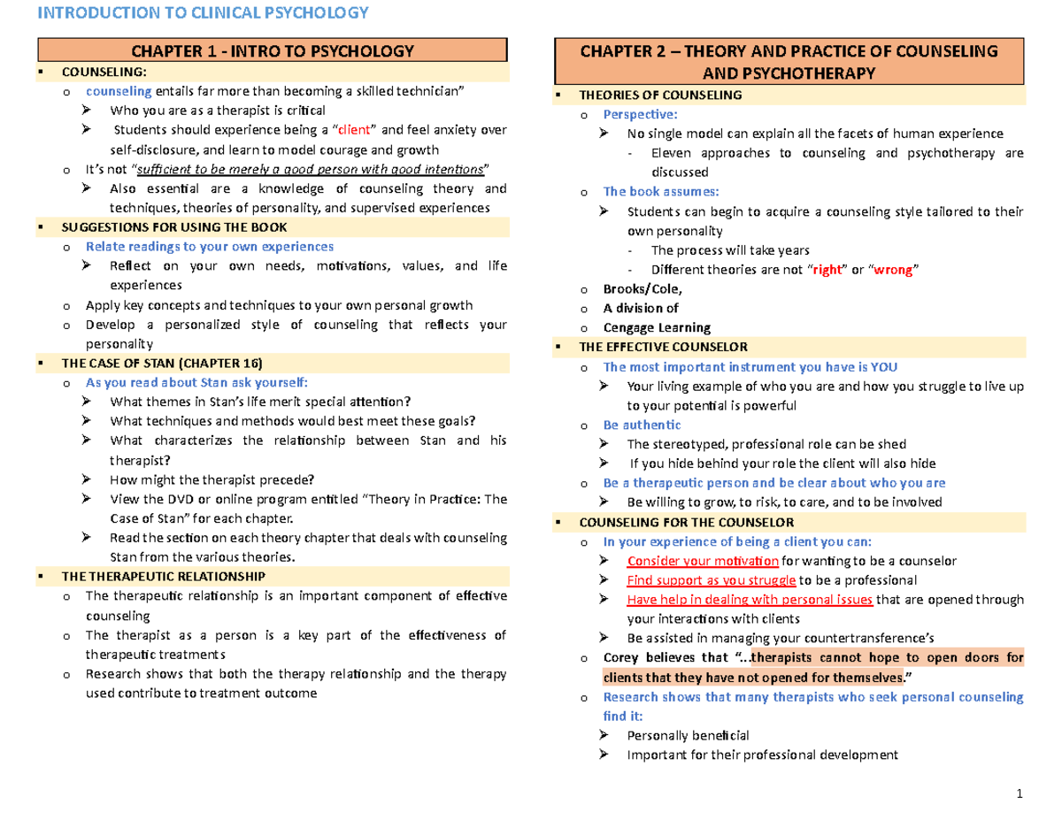 Intro TO Counseling - Prelim Reviewer - CHAPTER 1 - INTRO TO PSYCHOLOGY ...