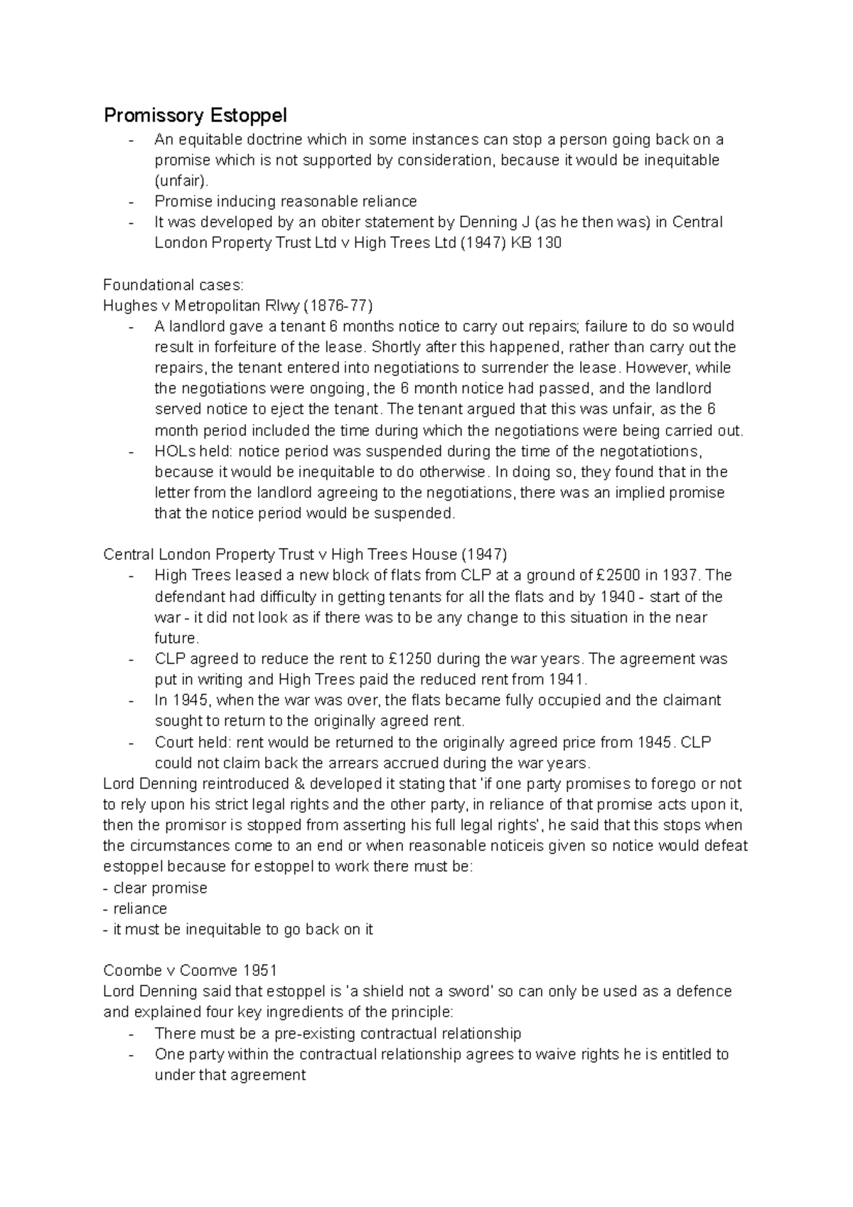 Lecture 6 - promissory estoppel - Promissory Estoppel An equitable ...