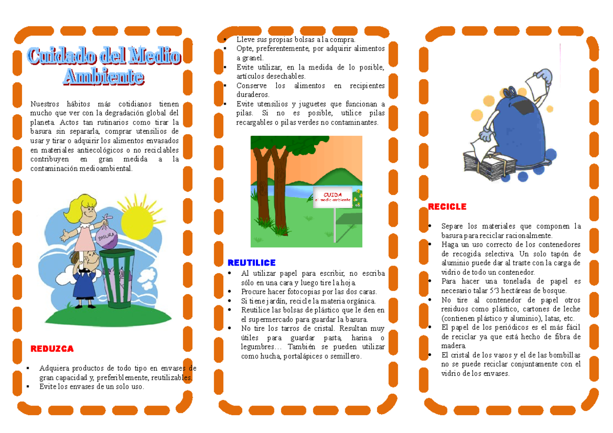 Diptico Sobre El Cuidado Del Medio Ambiente Para Niños