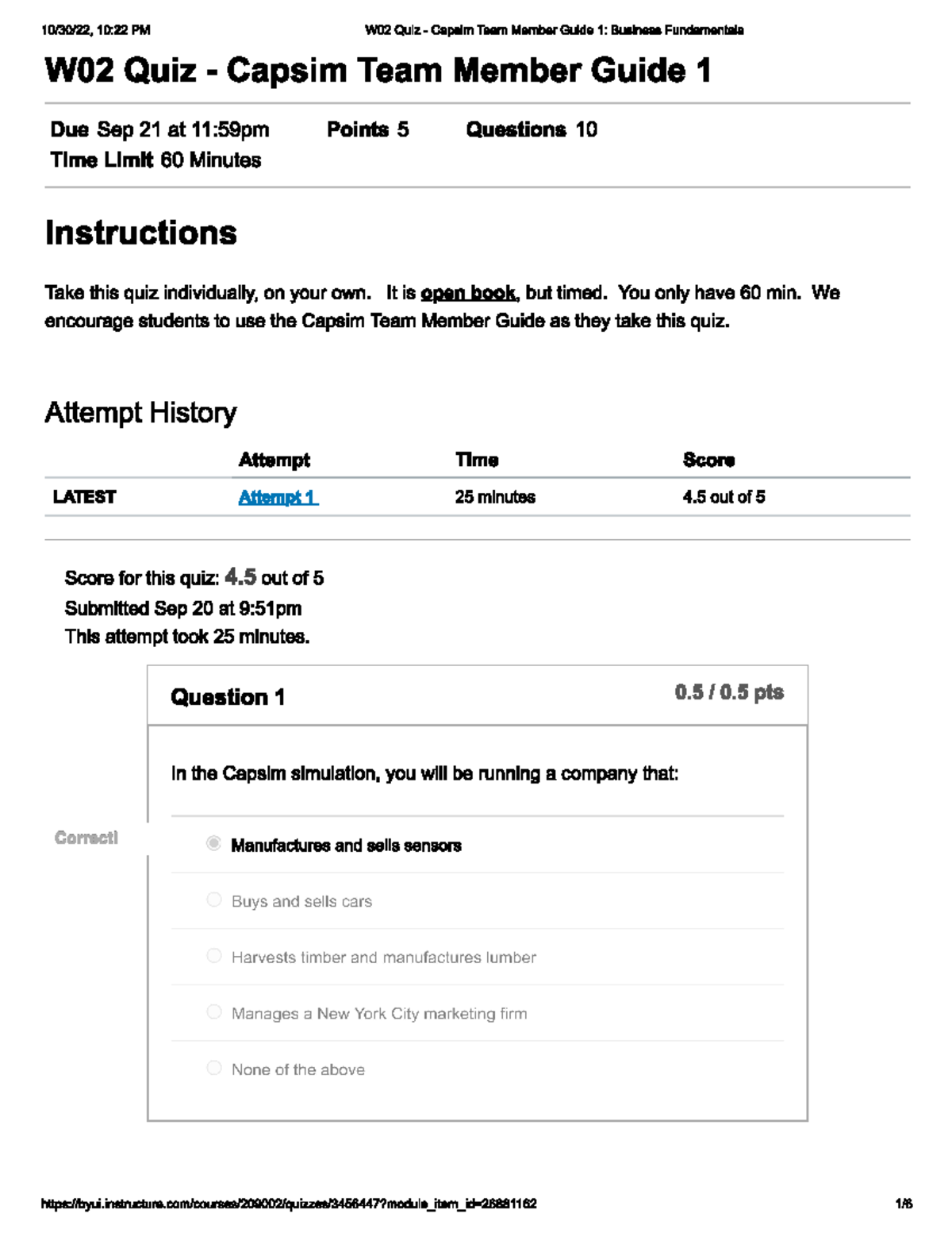 W02 Quiz - Capsim Team Member Guide 1 - It is open book, but timed. You ...