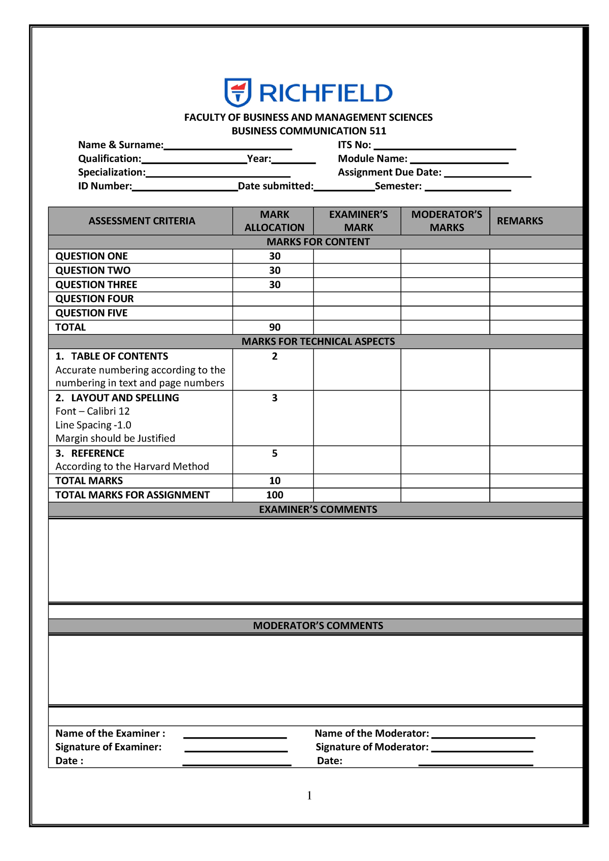 Business Communcation 511 Assignment 2 - FACULTY OF BUSINESS AND ...