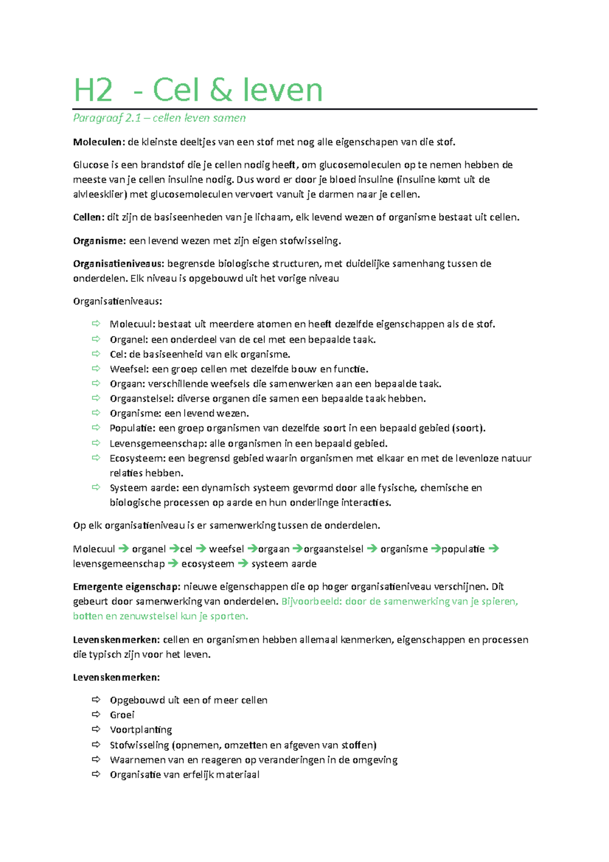 Samenvatting H2 Bio - H2 - Cel & Leven Paragraaf 2 – Cellen Leven Samen ...