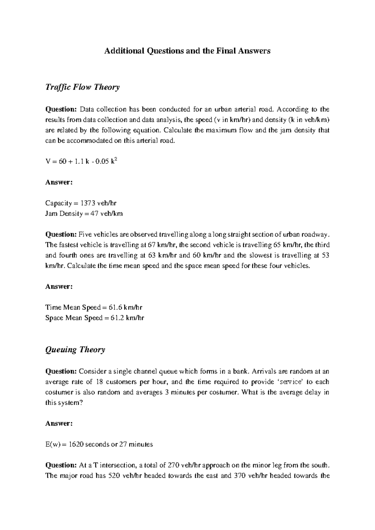 Additional Questions and the Final Answers - According to the results ...