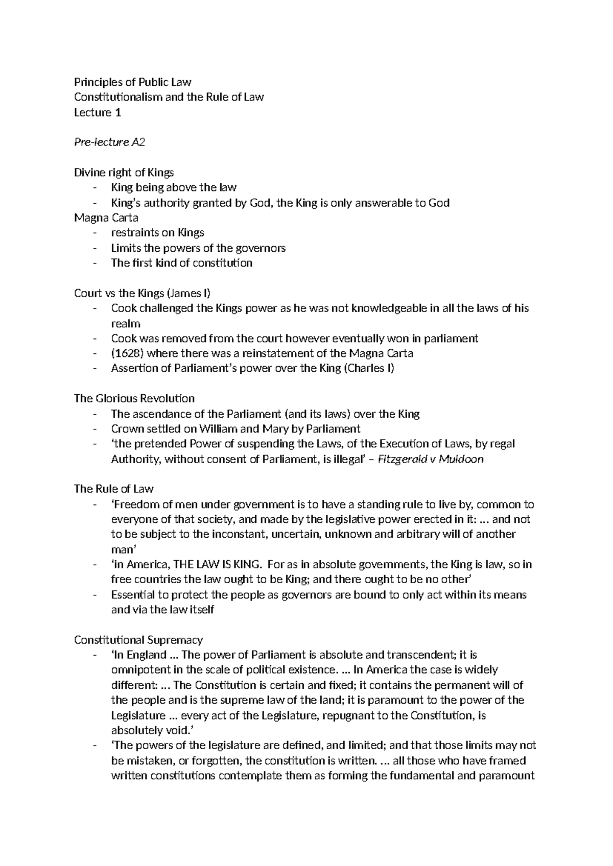 Lecture 1 - Principles of Public Law Constitutionalism and the Rule of ...