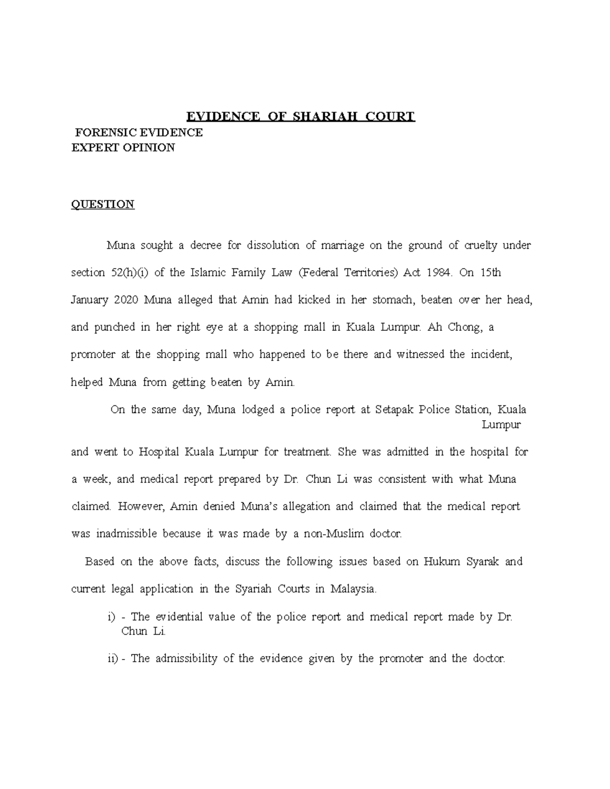 SHA Expert opinion - Lecture notes 3 - EVIDENCE OF SHARIAH COURT ...