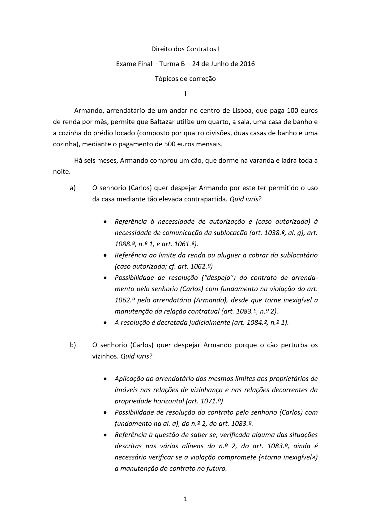 Contratos Direito dos Contratos I Exame Final Turma B de Junho de Tópicos de