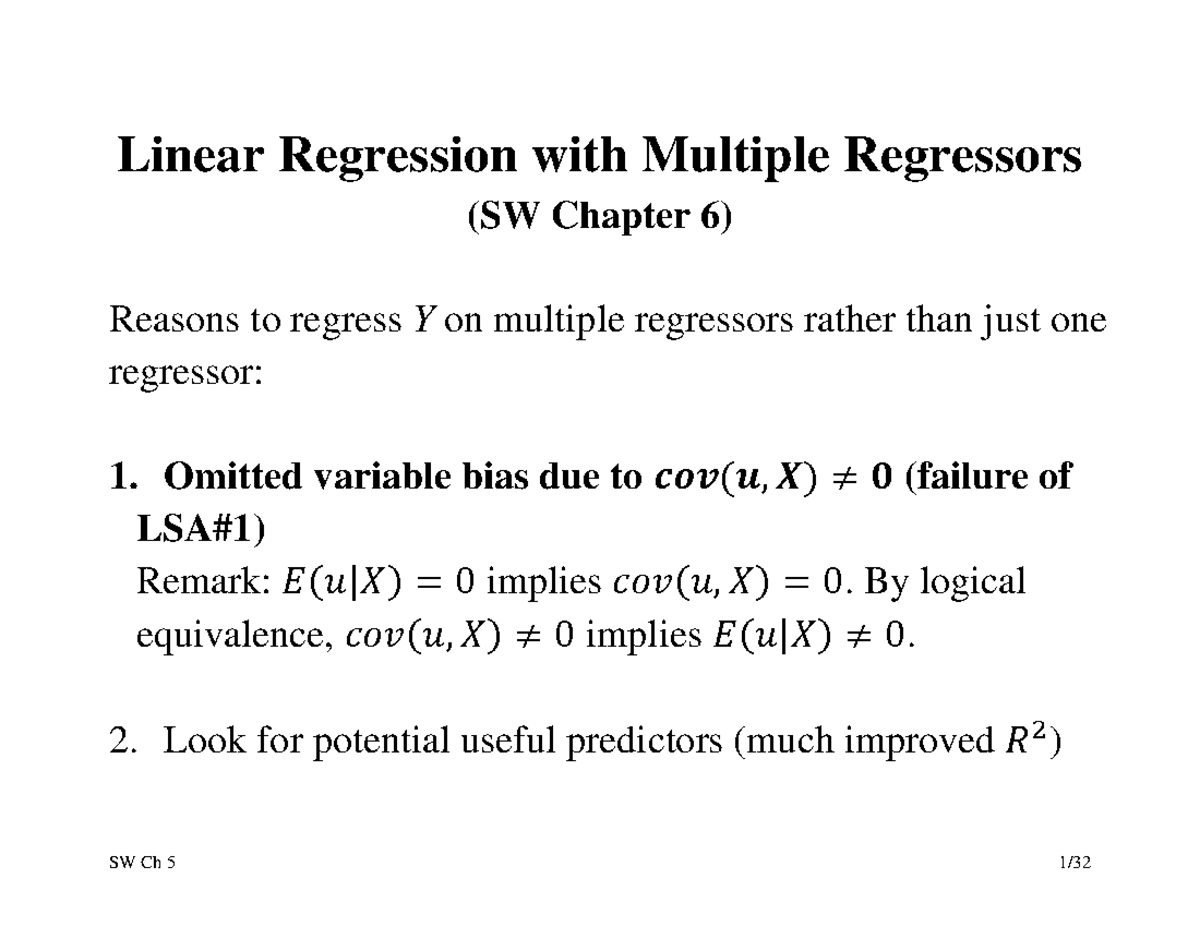 Sw-ch6 - lecture - Linear Regression with Multiple Regressors (SW ...