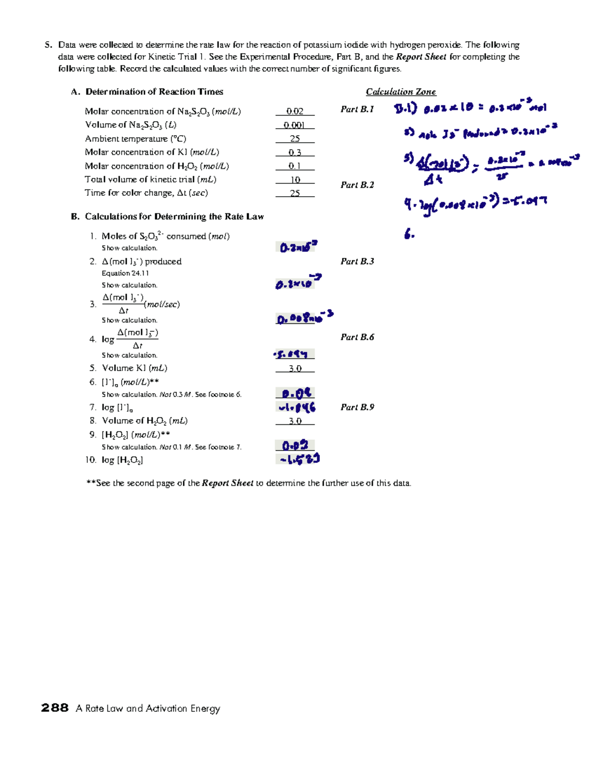 Exp 24 Prelab - 288 A Rate Law And Activation Energy 5. Data Were ...