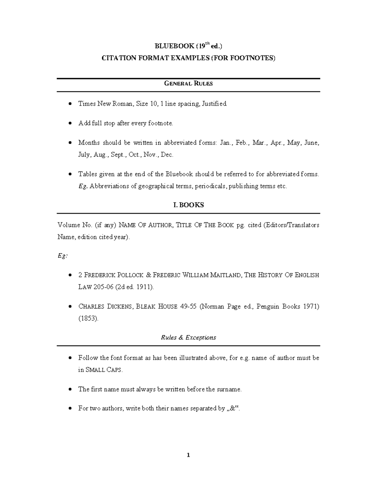 Blue Book Citation - BLUEBOOK (19th Ed.) CITATION FORMAT EXAMPLES (FOR ...