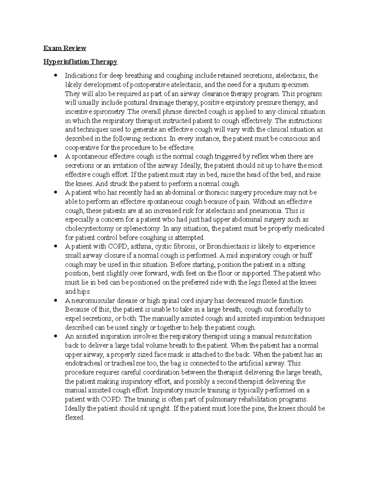 Hyperinflation Therapy Exam Review Hyperinflation Therapy Indications