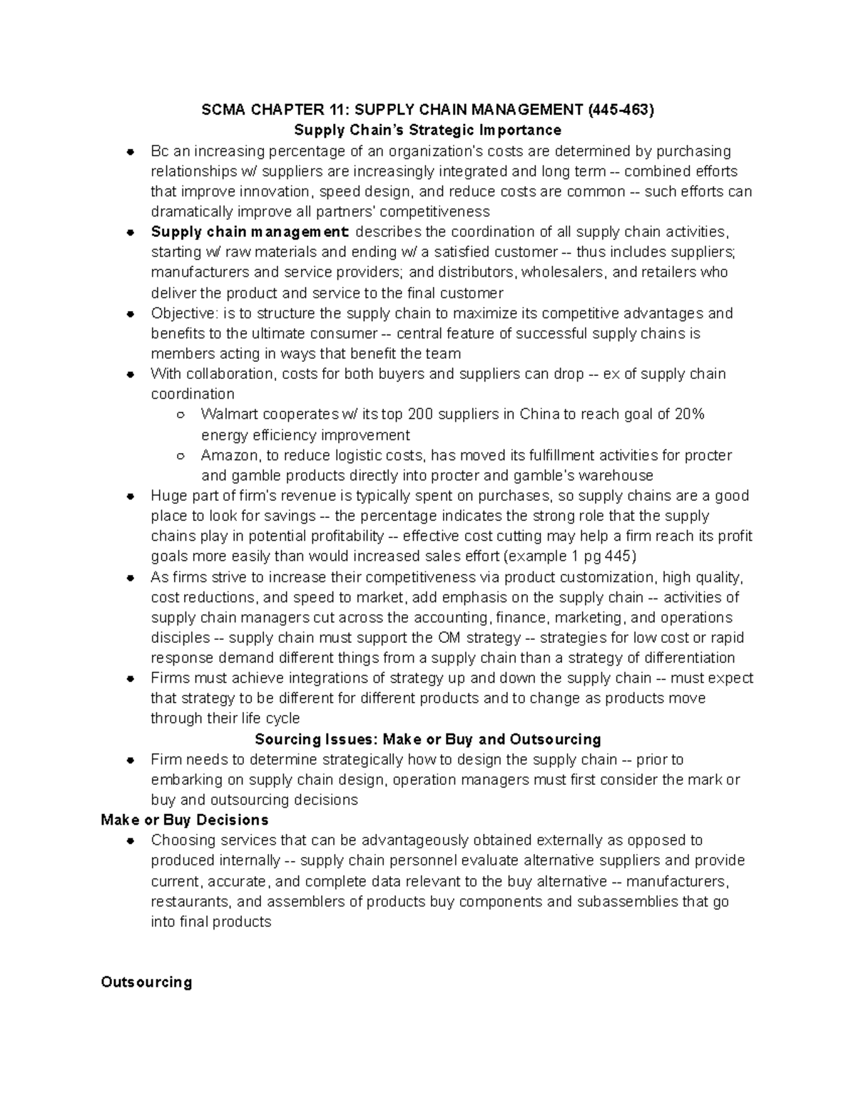 SCMA 331 Chapter 11 Notes - SCMA CHAPTER 11: SUPPLY CHAIN MANAGEMENT ...