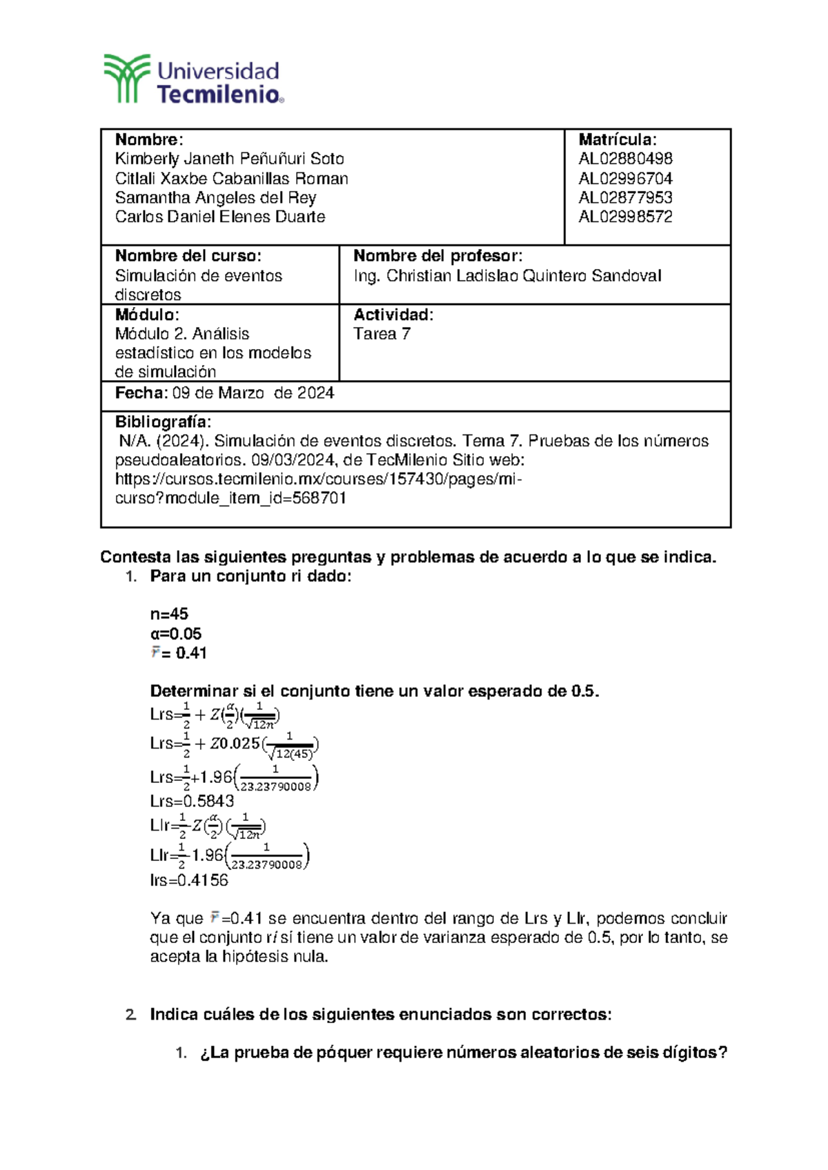 Tarea 7 Simulación de eventos discretos - Nombre: Kimberly Janeth ...
