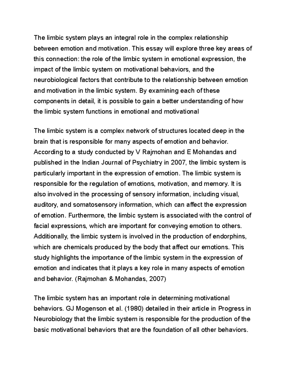 Emotion and Motivation Limbic system - The limbic system plays an ...