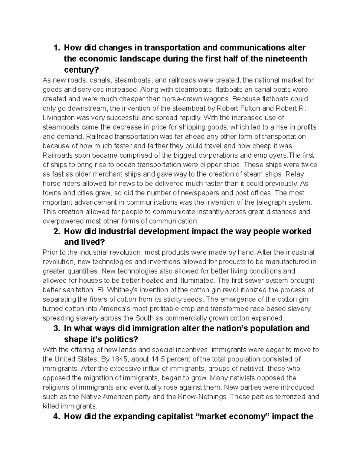 Ch8 focus questions - 1. How did changes in transportation and ...
