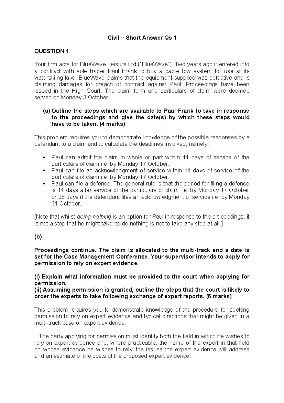 Civil SAQs 1 Short answer questions 1 exam prep Civil Short