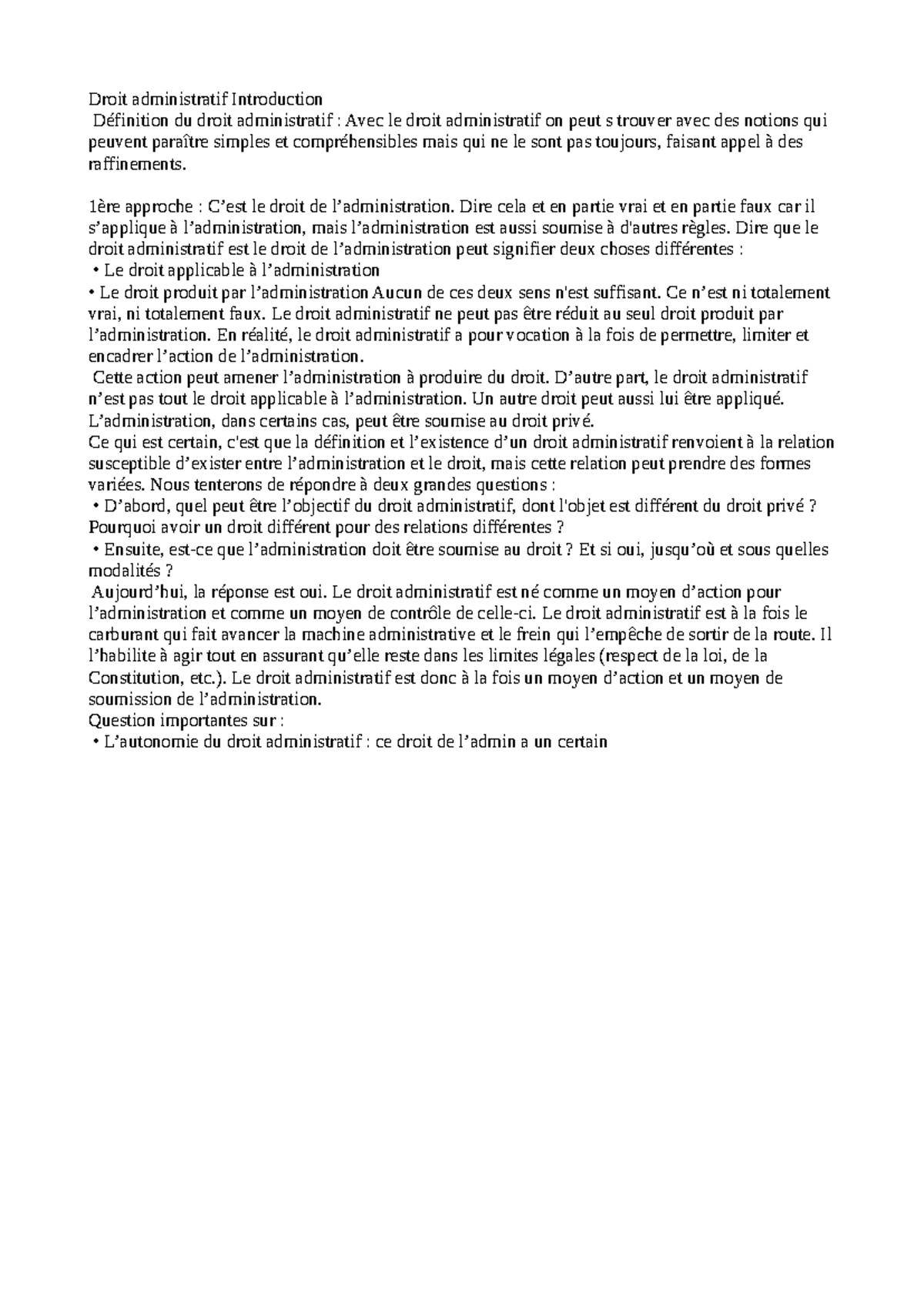Cour droit admin - cour - Droit administratif Introduction Définition ...
