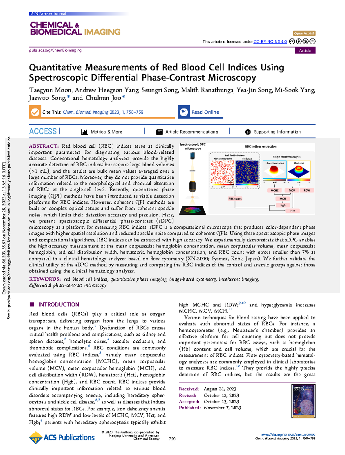 Moon et al 2023 quantitative measurements of red blood cell indices ...