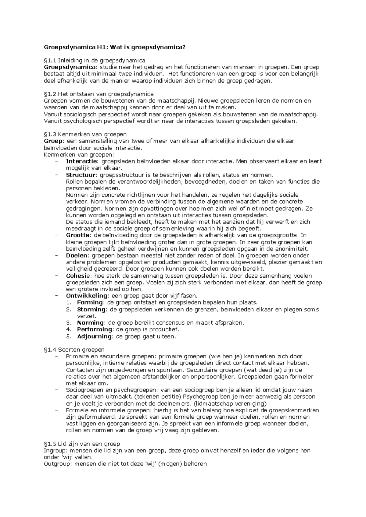 Samenvatting Groepsdynamica Groepsdynamica H1 Wat Is Groepsdynamica 