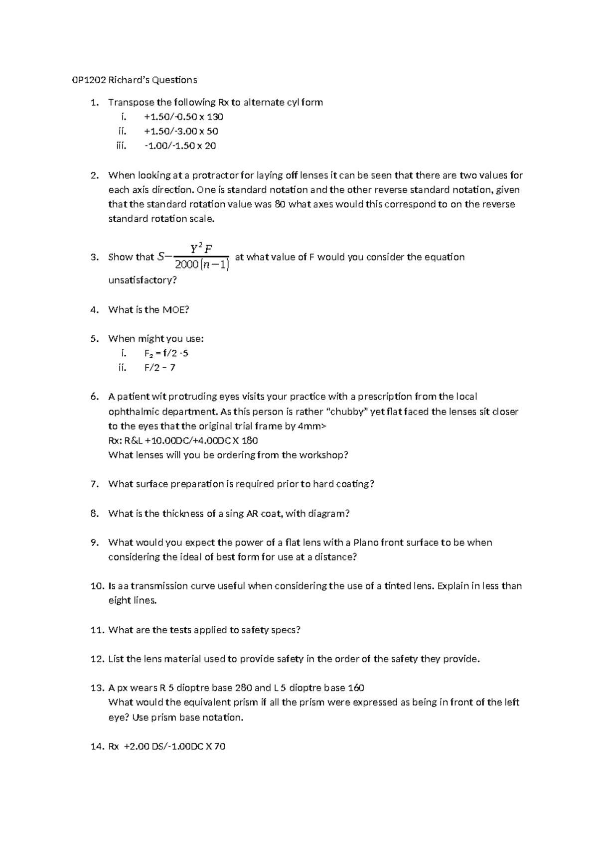 0P1202 Questions - 0P1202 Richard’s Questions 1. Transpose the ...