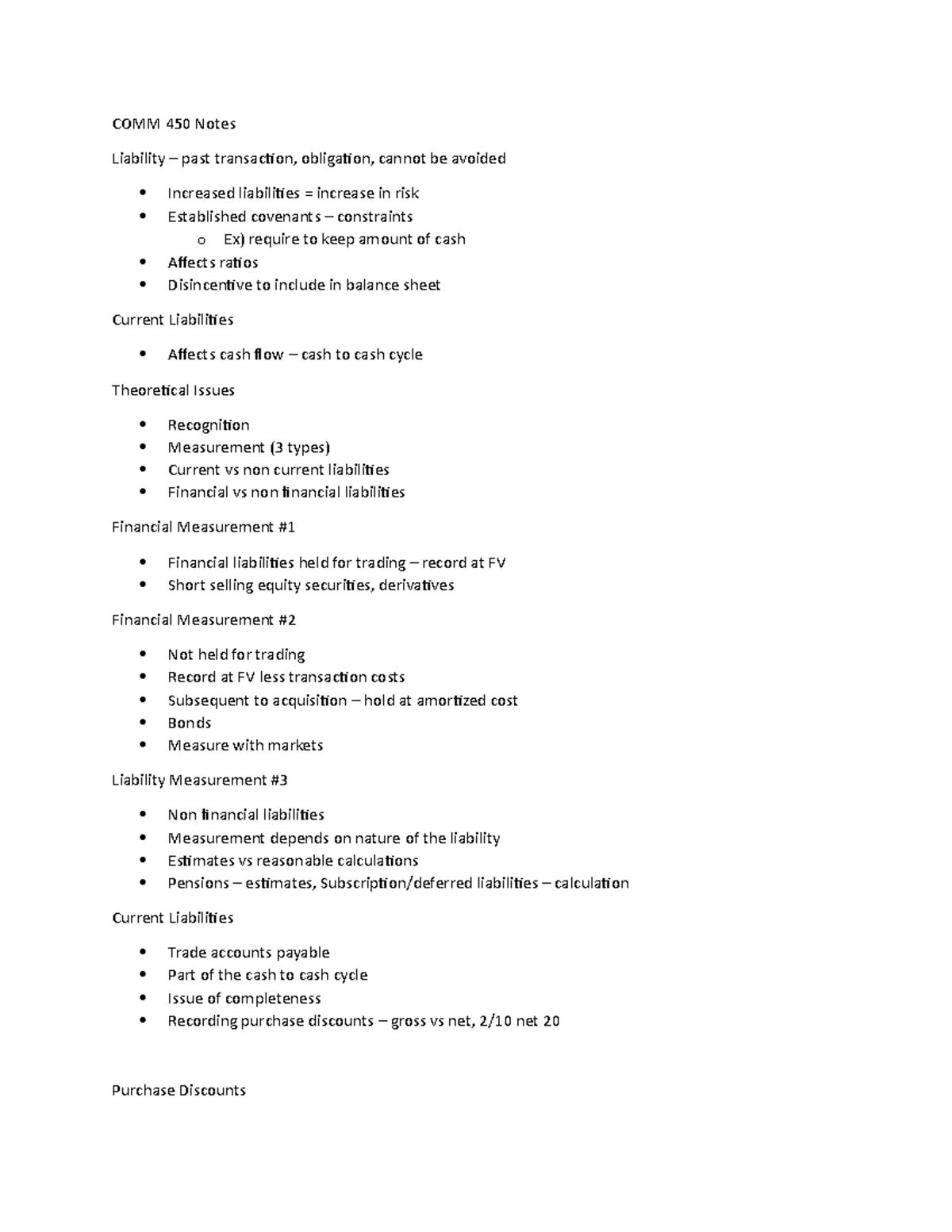 COMM 450 Notes - COMM 450 Notes Liability – past transaction ...