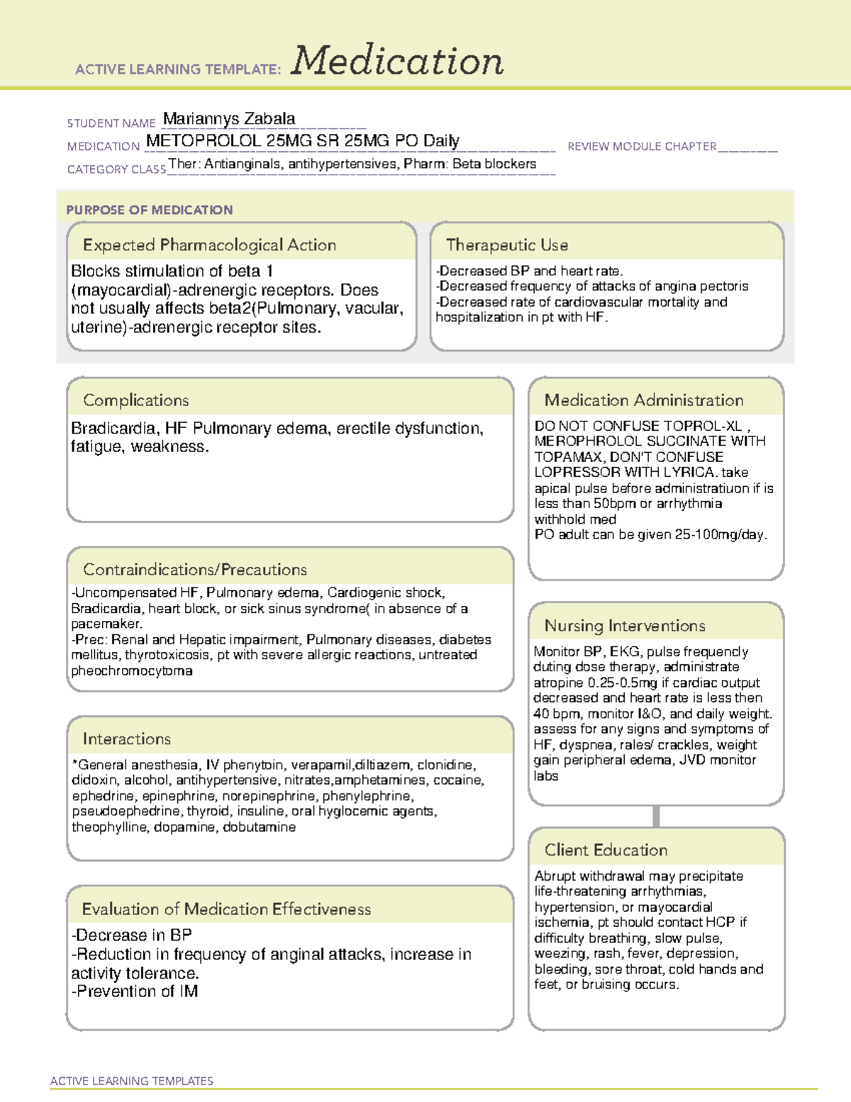 ATIMedication Template ( Metoproolol) 4 - ACTIVE LEARNING TEMPLATES ...